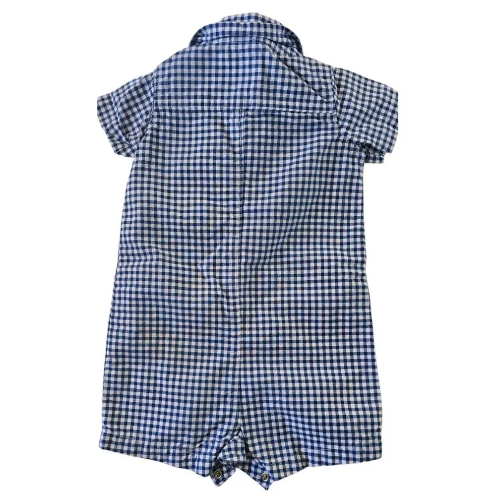 Set of‎ 2 Carter's Blue & GREEN Gingham Romper Infant Boy size 18 months #081
